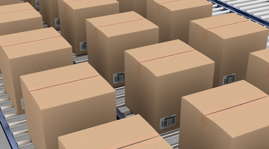 Boxes on conveyor belt